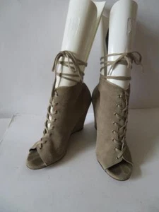 WOMENS JOIE LEATHER SUEDE TAN LACE UP BOOTIES WEDGE HEELS SIZE 37.5/US 7.5 - Picture 1 of 7