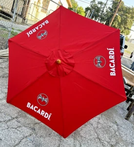 Bacardi Rum Bat BEER PATIO MARKET Patio UMBRELLA red CANVAS WOOD POST 7' NEW Box - Picture 1 of 7