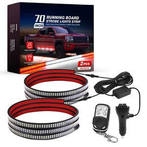 2pcs 70" Running Board Lights Strip 2-Row Red White LED Emergency Strobe Lights - Picture 1 of 23