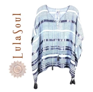 NWT Lula Soul Boho Beaded Sequin Embroidered Bells Poncho w/ Fringe Size S - Picture 1 of 10