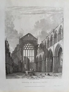 Impresión antigua de 1821; capilla de Holyrood, interior, Edimburgo después de E. Blore - Imagen 1 de 2