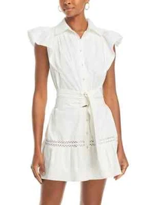 Vestido Camisa Ramy Brook Marceline Algodón Cinturón EN BLANCO MUJER TALLA L GRANDE NUEVO - Imagen 1 de 6
