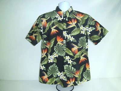 Go Barefoot Black Green Floral Aloha 1/2 Button Men's Hawaiian 2XL Made USA - Image 1 of 4