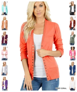 Cárdigan tejido de punto suave con botones cuello en V frontal manga 3/4 para mujer S-3XL - Imagen 1 de 33