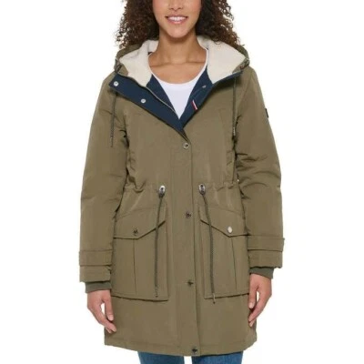 NUEVO CON ETIQUETAS Tommy Hilfiger Mujer Parka Peso Medio Chaqueta con Capucha Verde Talla M $140 1D007 Foto 1 de 4