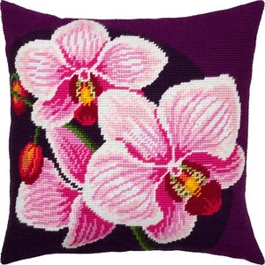 Hágalo usted mismo Kit de almohada de punta de aguja/tapiz "Orquídeas rosas" 16x16 pulgadas/40x40 cm - Imagen 1 de 4
