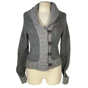 Hollister Gray Marled Tweed Shawl Preppy Collar Wool Blend Cardigan Sweater Sz S - Picture 1 of 10