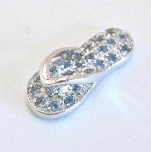 925 Sterling Silver Charm Pendant FlipFlop Slipper Beach Sandel w/stones - Picture 1 of 3