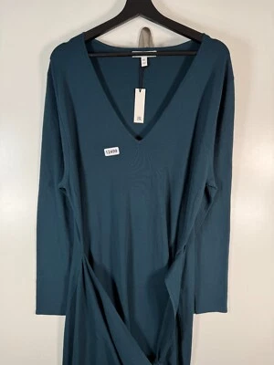 Nuevo con etiquetas BR Banana Republic Mujeres Vestido Midi Manga Larga Corbata Cintura Verde azulado Talla 2XL Foto 1 de 4