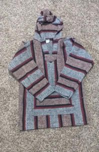 Mexport Mens Baja Hoodie White Stripe Kangaroo Pocket Long Sleeve Vintage XL - Picture 1 of 8