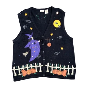 Bobbie Brookes Halloween Pullover Weste Hexe Fledermäuse Kürbisse Gr. 22/24 Vintage - Bild 1 von 18