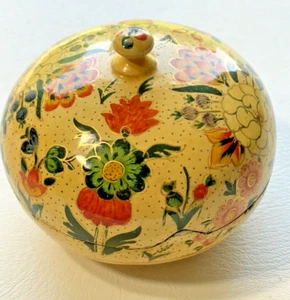 Vtg Kashmir India Paper Mache Lacquer Trinket Box Handmade Exclusive For Kimcal - Picture 1 of 23