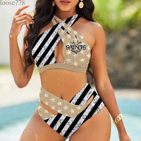 New Orleans Saints Women Sexy Bikini Set High Waist Swimsuit Beach Swimwear 2PCS Cover