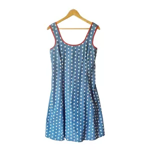 Maiocchi Size 14 Chambray Polka Dot Sleeve A Line Knee Length Cotton Blend Dress - Picture 1 of 15