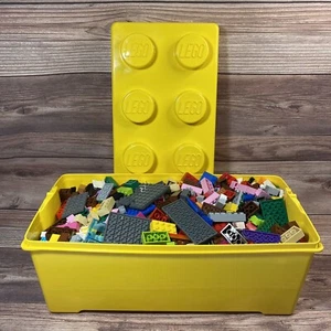 Lego Yellow 8-Stud Plastic Brick Box Filled With mixed Legos - Picture 1 of 6