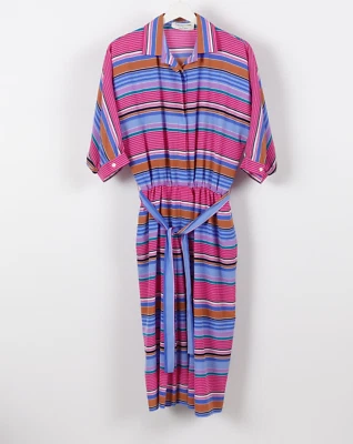 Vintage 70s Albert Nipon Striped Executive Dress Bold Multicolor Mod Medium Belt - Imagem 1 de 4