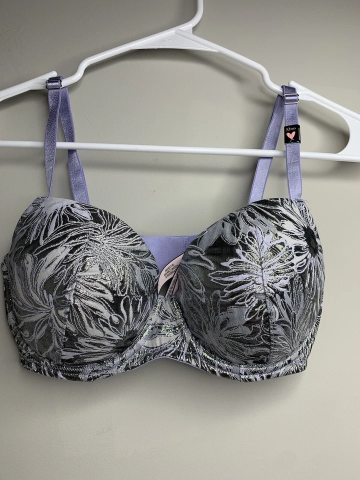 Victoria's Secret Bra Women's Size 32d Metallic Silver Purple Padded