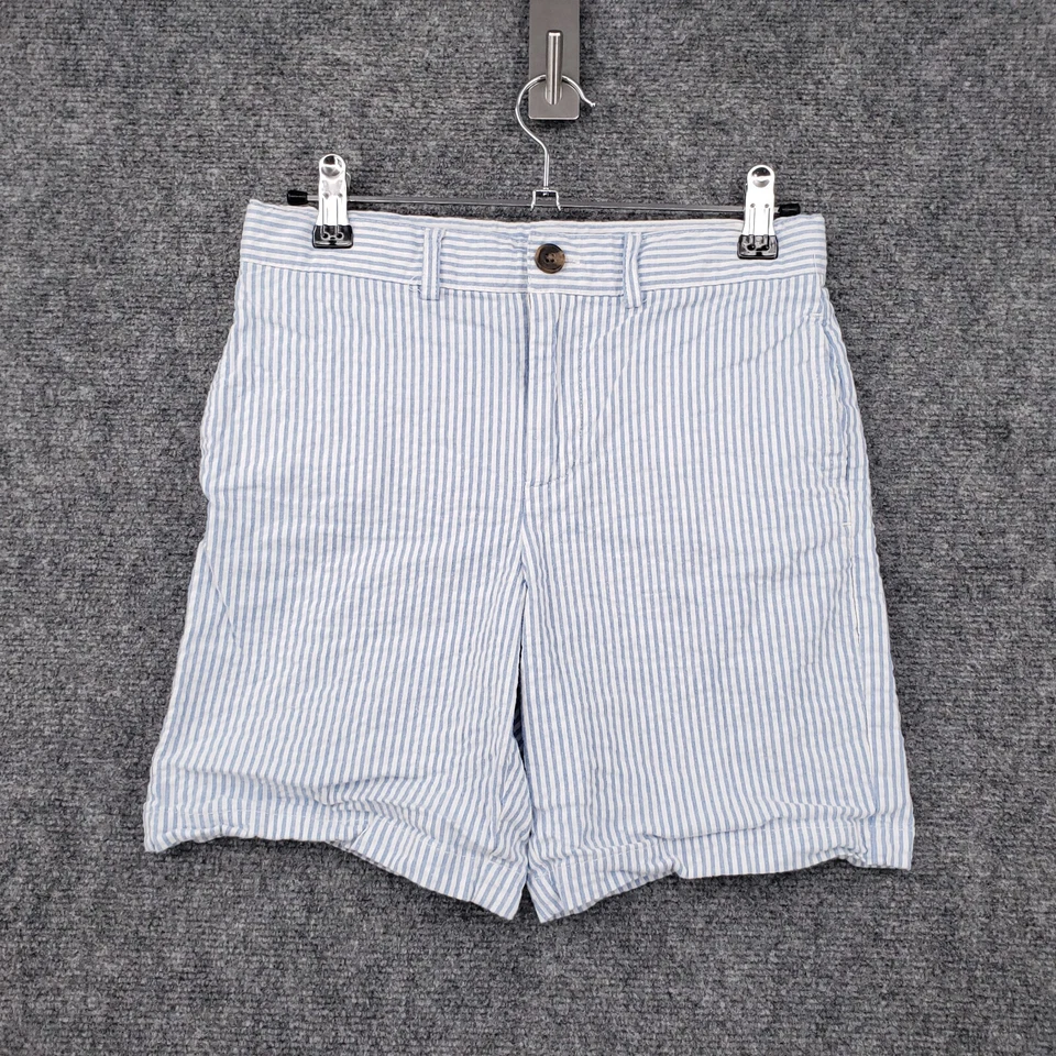 Pantalones Cortos Brooks Brothers Niños 14Y Jóvenes Azul Seersucker Rayas Elastizados Frente Plano Foto 1 de 4