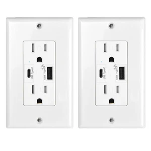 2 PZ 4.2A Presa da Parete USB C Presa Antimanomissione 15A con Piastra a Parete - Foto 1 di 12