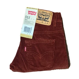 Levis Pants Kids 8 Regular 24X22 Burnt Henna Red 511 Corduroy Slim Fit NWT - Picture 1 of 10