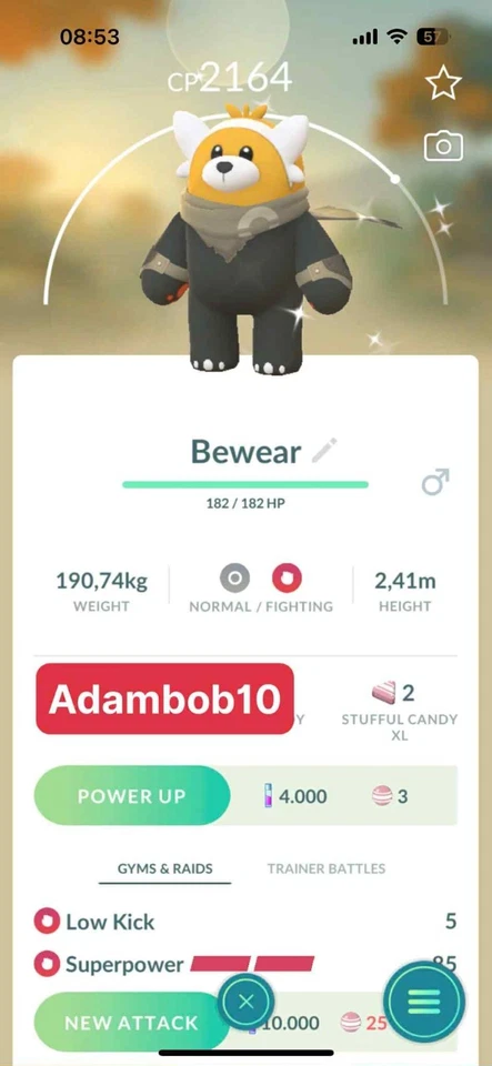 Pokémon Go | Shiny Bewear wearing a wilderness cape - Mini PTC or Trade 20K Dust - Image 1 of 1
