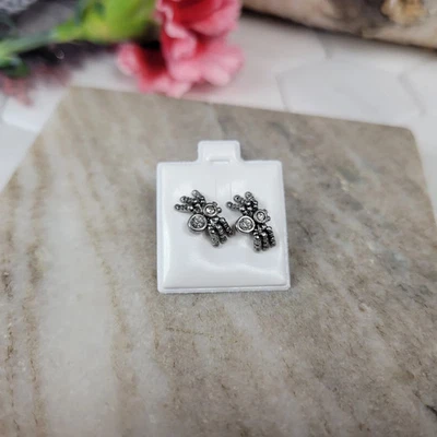 Par de aretes de araña de acero inoxidable quirúrgico 316L doble circonita cúbica Foto 1 de 4