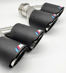 BMW M Sport Exhaust Tips 3.5" Quad Tailpipes Carbon Fibre Matte Sport Upgrade - Picture 1 of 10