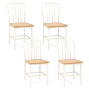 Dining Chairs Set of 4 Metal Frame Chairs w/ Back & Footrest Kitchen White - Picture 1 of 8