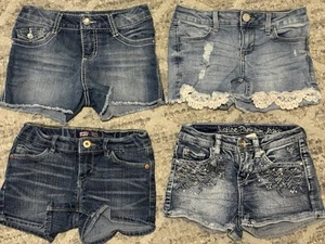 Lot Of 4 Girls Denim Shorts, 7/8, 8, Excellent Condition - Picture 1 of 6