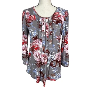 Blusa Daniel Rainn Pequeña Gris Floral Pintuck Plisada Puntada Frontal Fija Top Nueva con Etiquetas - Imagen 1 de 11