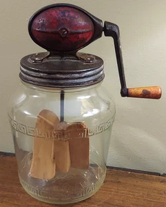 Antique Red Dazey Crank Butter Churn No. 4 Model B w/ Oakes MFG Glass Jar - Picture 1 of 9