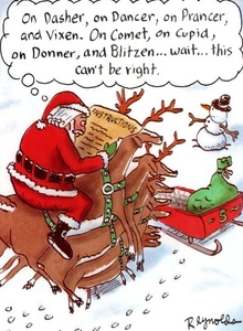 Funny Merry Christmas Reindeer Stack Stacked Up Dan Reynolds Greeting Card - Picture 1 of 3