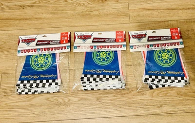 Lot Of 3 Cars Grand Prix Dream Party Disney Birthday  Decoration Plastic Banner - Image 1 of 4