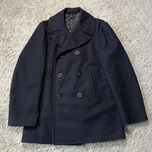True Vintage US Navy Pea Coat Mens 38 Blue Wool Navy Stencil WWII Double Breast - Picture 1 of 7