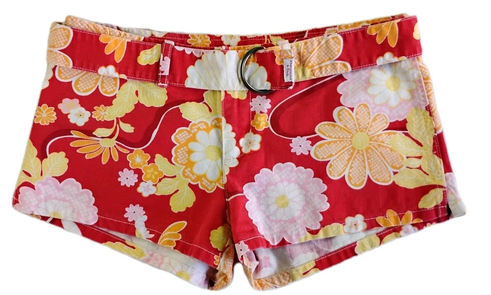 Pantalones Cortos Abercrombie & Finch Para Mujer Talla 4 Rojo Floral Con Cinturón 100% Algodón  Foto 1 de 4