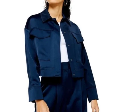 NEW TopShop Top Jacket Modern Minimalist Quiet Luxury Money Moto Satin Boxy 2 - Image 1 of 4