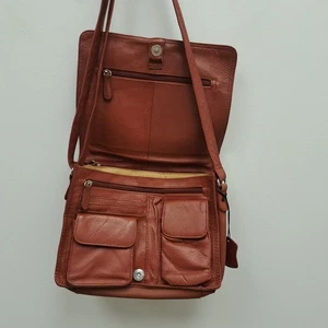 Orange Brown Leather Shoulder Bag Luca Bocelli With Pockets - Picture 1 of 13