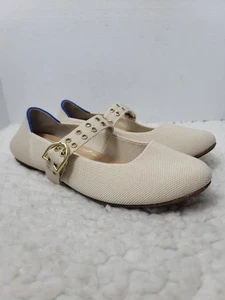 Rothy’s Ballet Mary Jane Flats Beige Knit Gold Buckle Strap Women’s Size 10.5 - Picture 1 of 11