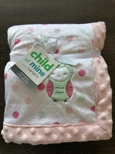 NEW Carters Child Of Mine Pink White Grey Polka Dot Owl Baby Blanket Lovey - Picture 1 of 3