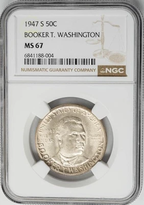 1947-S Booker T Washington Half 50c MS67 NGC 950476-28 - Image 1 of 4