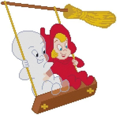 CROSS STITCH+ CRAFT PATTERN Casper Ghost Wendy Witch Swing Broom Halloween Movie - Image 1 of 4