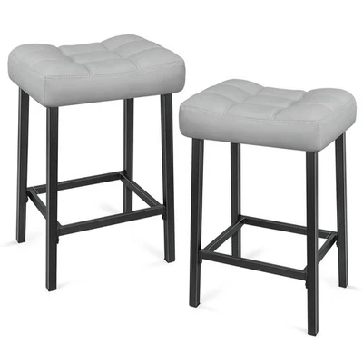 Juego de 2 taburetes de bar sin respaldo tapizados de metal acolchado de 24" gris claro Foto 1 de 4