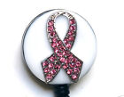 Retractable ID badge holder reel Rhinestone Pink Ribbon Breast Cancer Awareness2