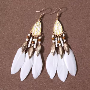 Boho Vintage Long Pichel Feather Sleat Drop Mujer Orejas ψ - Imagen 1 de 29
