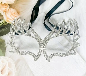 Silver Masquerade Mask, Venetian Mardi Gras Mask, Rhinestone Prom Party Eye Mask - Picture 1 of 7