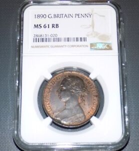 GREAT BRITAIN 1890 1P PENNY NGC MS61 RB MS 61 England Certified UK UNC Coin 