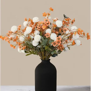 Artificial White Kiku & Orange Wax Flowers, Bulk Silk Flowers with Long Stems fo - Picture 1 of 7