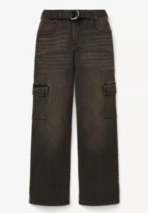 Justice Girls Black Denim Cargo With Belt, Sizes 16 - Picture 1 of 4