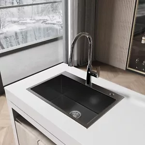 COZY Stainless Steel Kitchen Sink, 27" Single Bowl in Matte Black - Picture 1 of 7