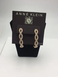 $28 Anne Klein Rose Gold Tone Crystal Hoop Earrings #119 - Picture 1 of 12
